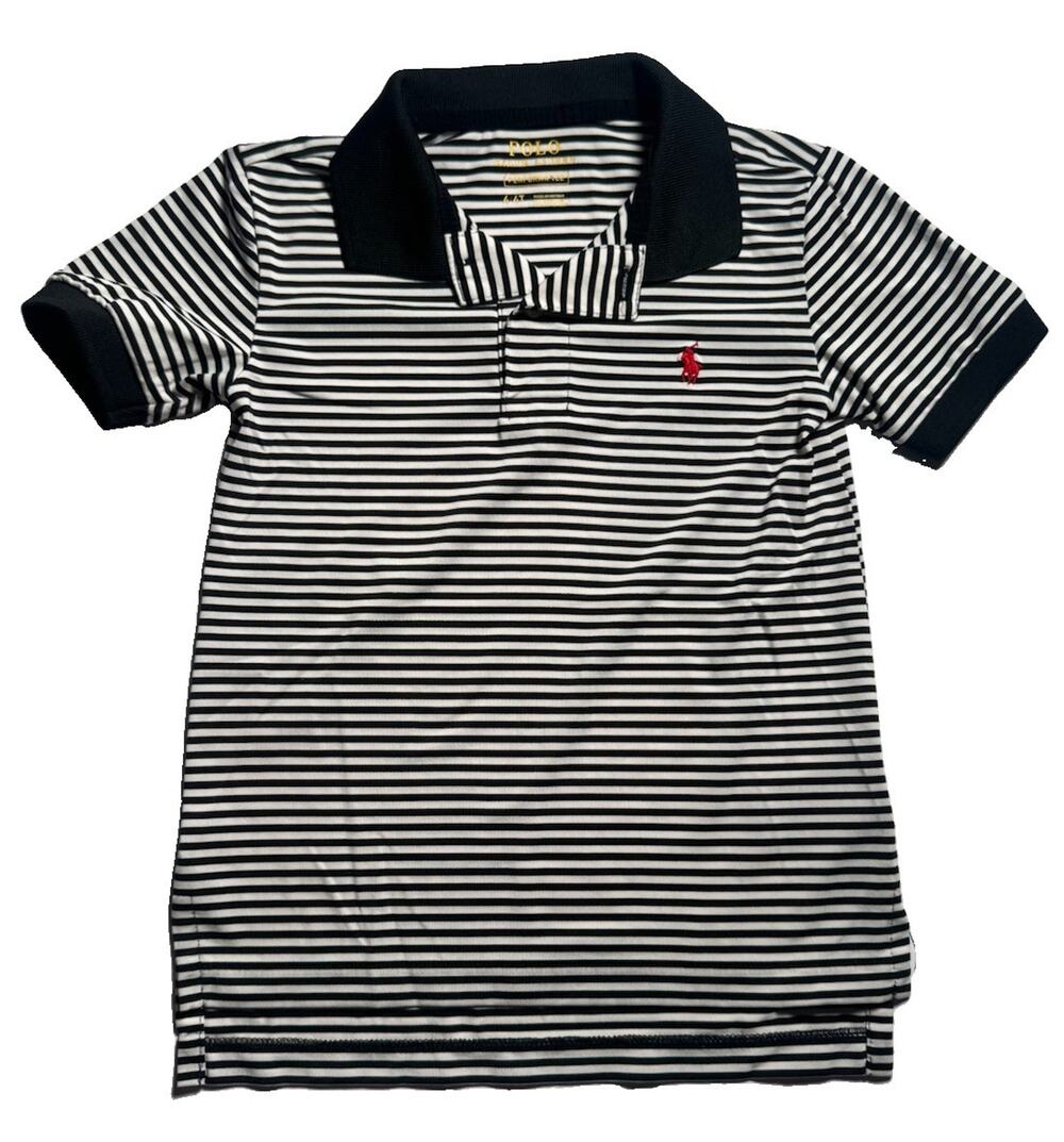 Polo Ralph Lauren Performance Boys 4 4T Striped Polo Shirt Black White